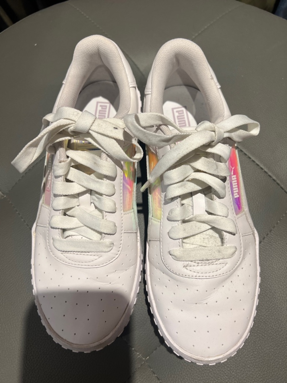 Puma White Low-Top Sneakers with Iridescent Rainbow Panels